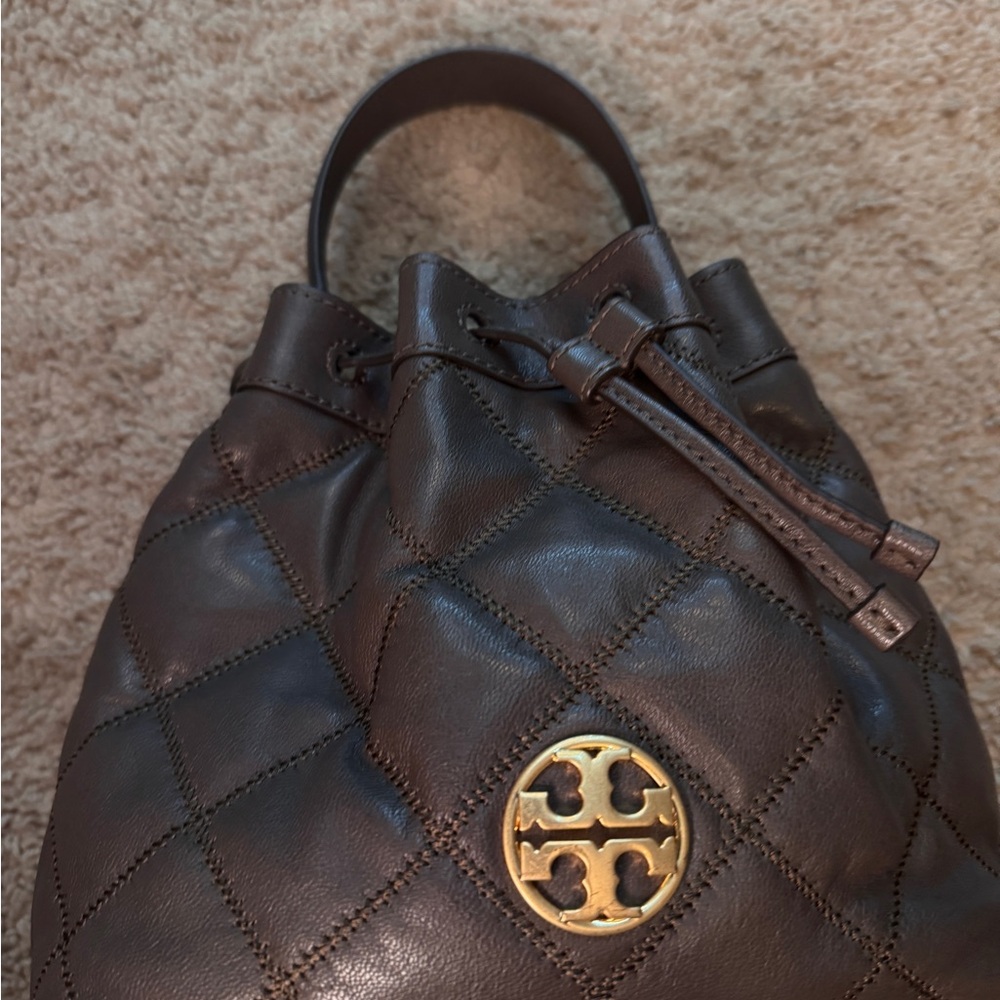 Tory Burch Brown Quilted Bucket Bag